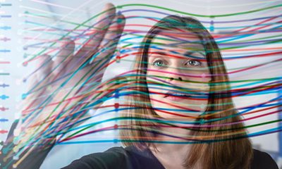 Woman interacting with graph