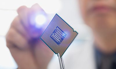 Person analyzing computer chip